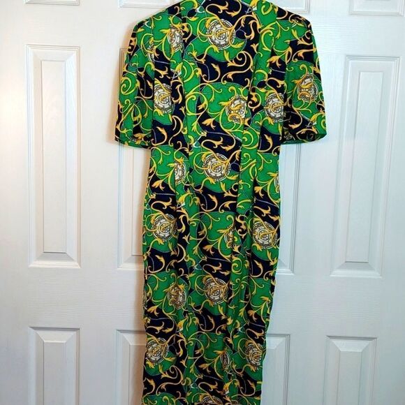 Vintage Adrianna Papell Silk Green Abstract Print Midi Dress Sz 4 - Picture 3 of 6